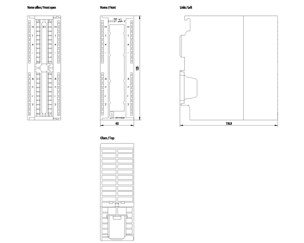 Kích thước Siemens Simatic 6ES7321-1CH00-0AA0 : Mô đun kết nối SM321 Simatics S7-300