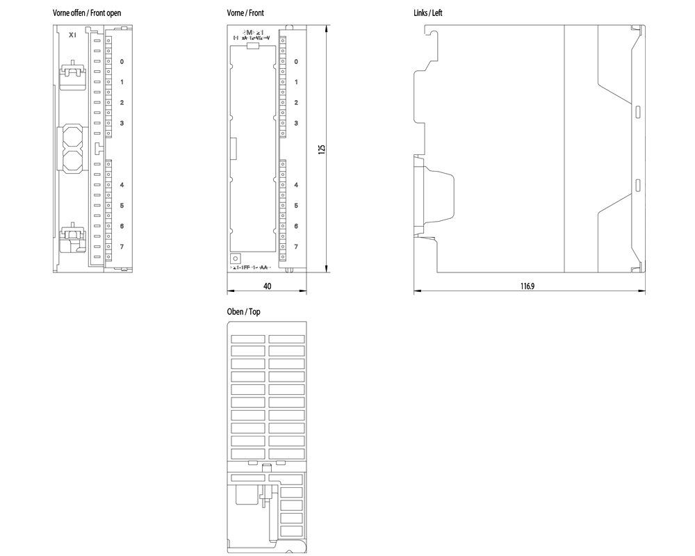 Kích thước Siemens Simatic 6ES7321-1FF01-0AA0 : Mô đun kết nối SM321 Simatics S7-300