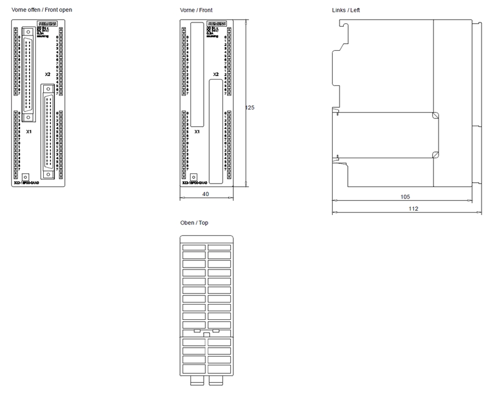 Kích thước Siemens Simatic 6ES7322-1BP00-0AA0 : Mô đun kết nối SM322 Simatics S7-300