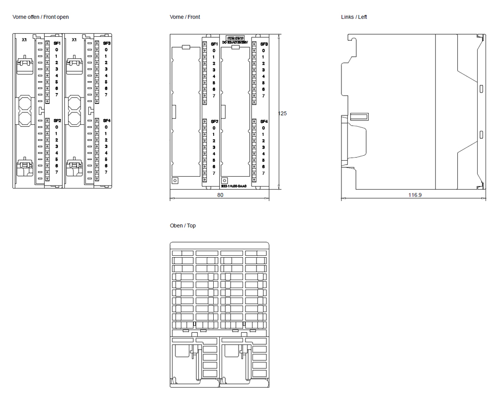 Kích thước Siemens Simatic 6ES7322-1FL00-0AA0 : Mô đun kết nối SM322 Simatics S7-300