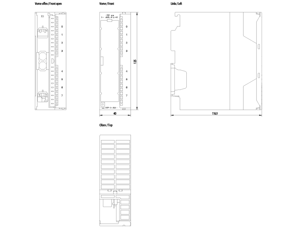 Kích thước Siemens Simatic 6ES7322-1HF01-0AA0 : Mô đun kết nối SM322 Simatics S7-300