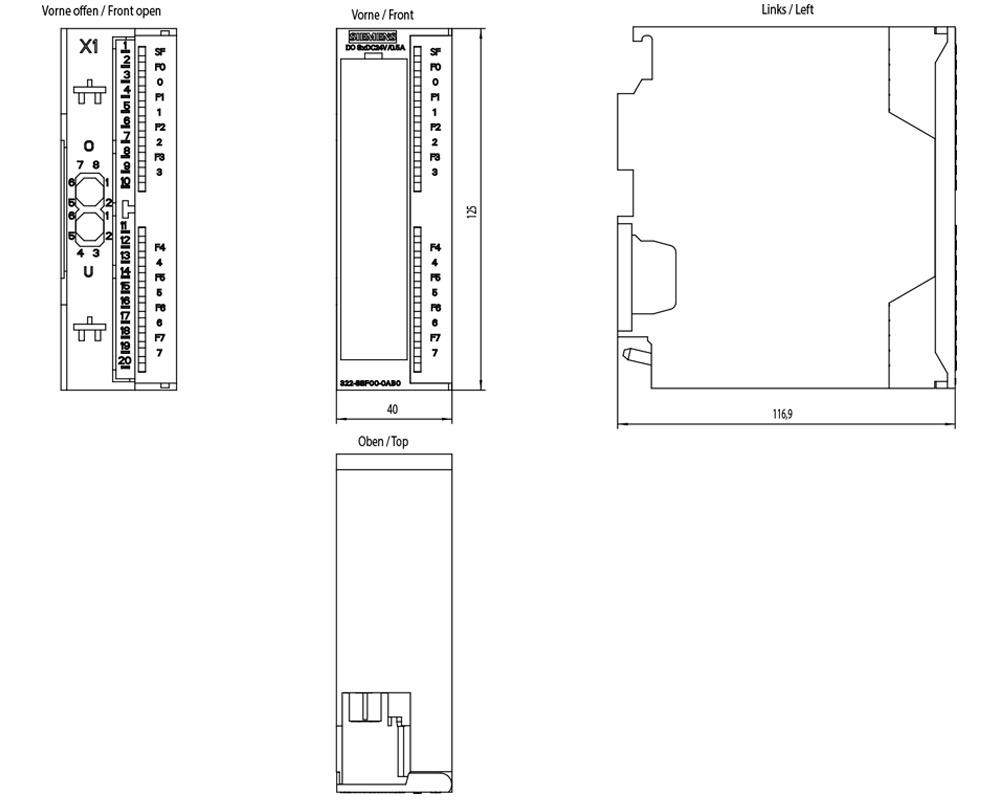 Kích thước Siemens Simatic 6ES7322-8BF00-0AB0 : Mô đun kết nối SM322 Simatics S7-300