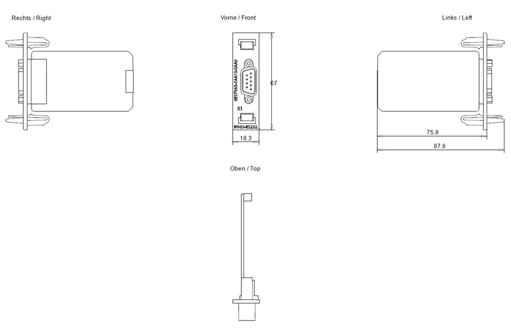 Kích thước Siemens Simatic 6ES7963-1AA10-0AA0 : Mô đun IF963-RS232 Simatics S7-400