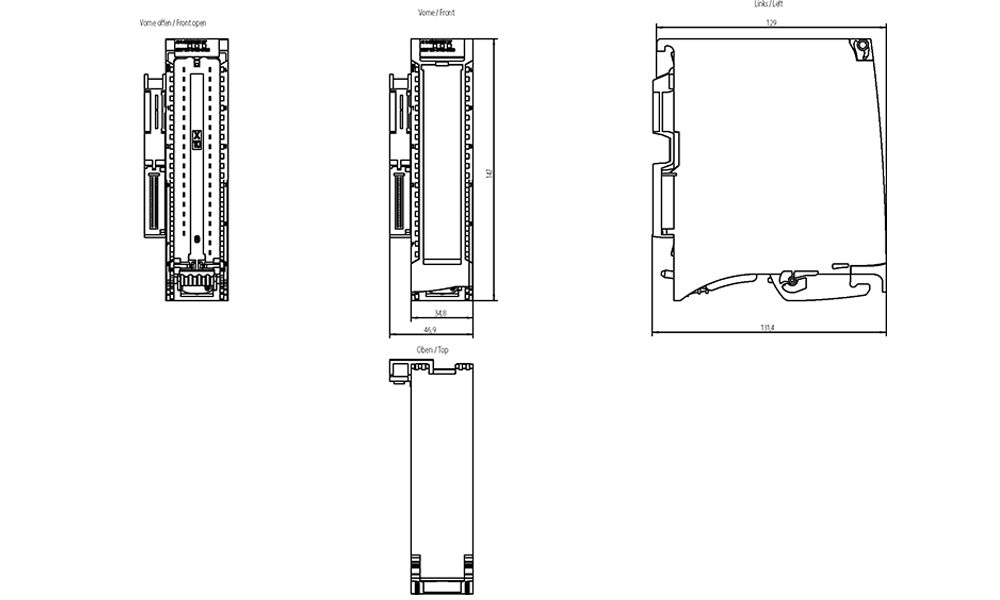 Kích thước Siemens Simatic 6ES7531-7PF00-0AB0 : Mô đun đầu vào analog Simatics S7-1500