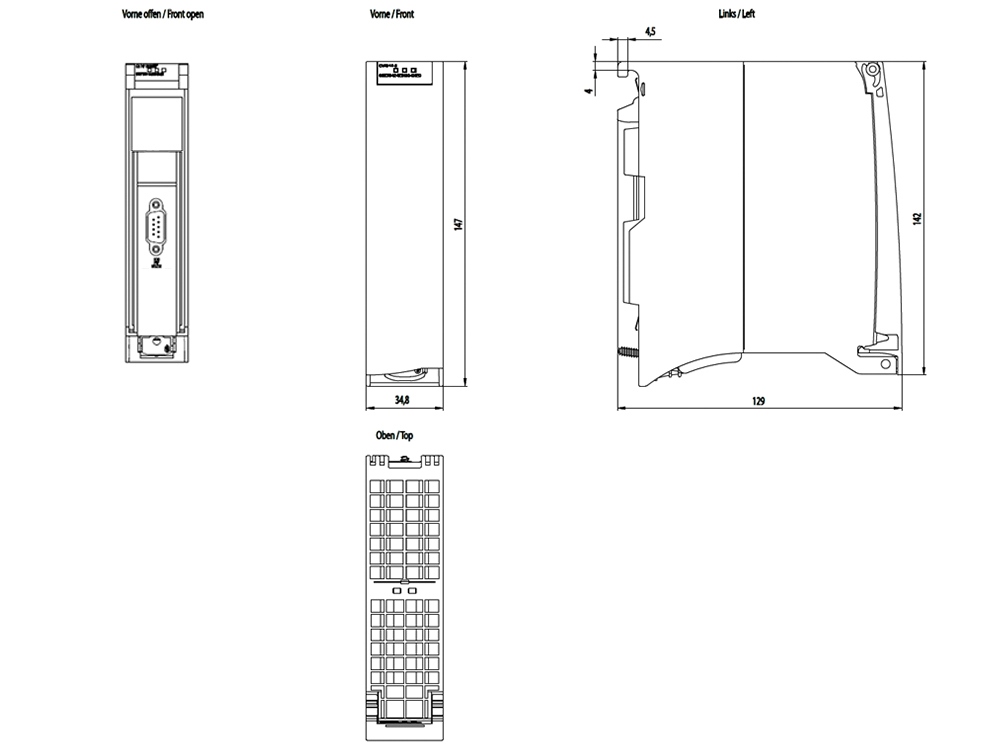 Kích thước Siemens Simatic 6GK7542-5FX00-0XE0 : Mô đun truyền thông CM 1542-5 Simatics S7-1500