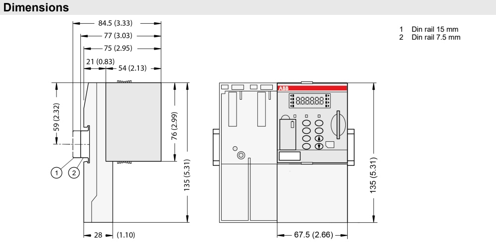 Kích thước: Bộ lập trình PLC ABB PM5650-2ETH