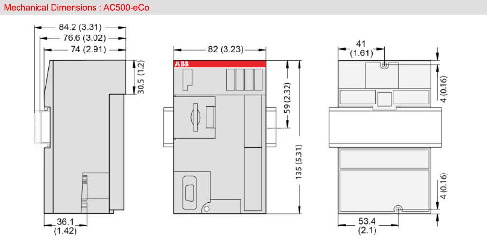 Kích thước: Bộ lập trình PLC ABB PM564-RP-ETH-AC