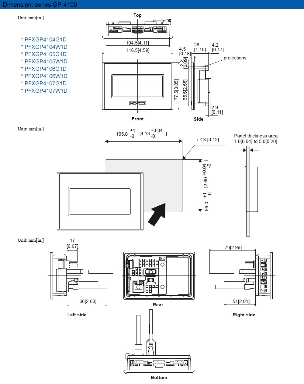 Kích thước HMI Proface PFXGP4107W1D