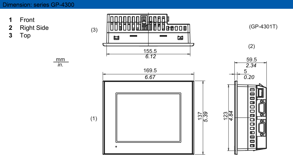 Kích thước HMI Proface PFXGP4301TADWC