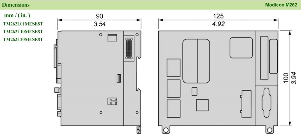 Kích thước PLC Modicon TM262L01MESE8T