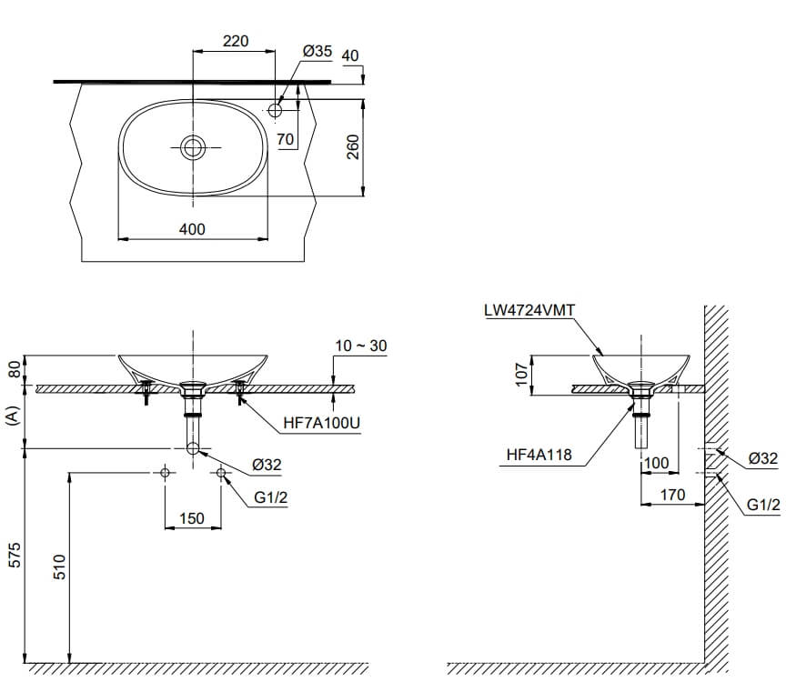 Kích thước Chậu đặt bàn cao cấp TOTO LT4724MT