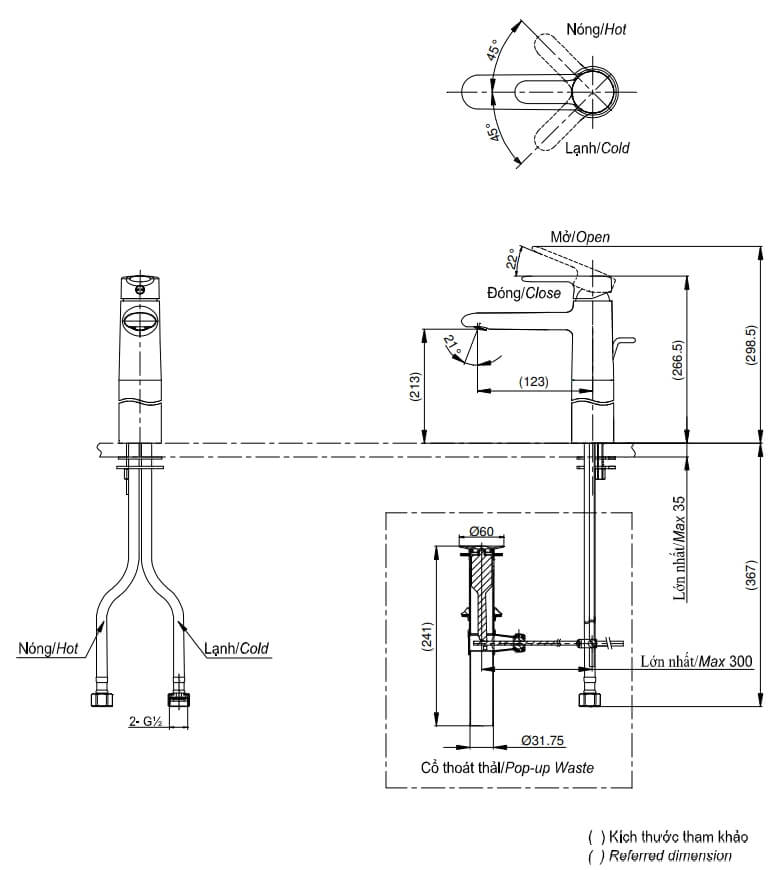 Kích thước Vòi chậu gật gù nóng lạnh TOTO NEW STANDARD TVLM112NS
