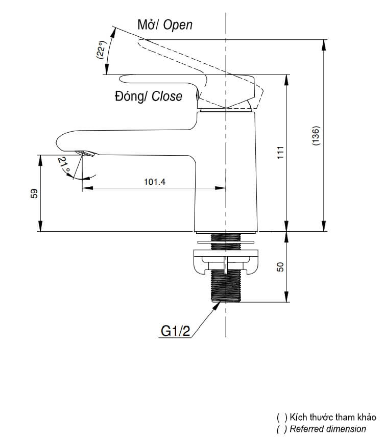 Kích thước Vòi chậu gật gù nước lạnh TOTO NEW STANDARD TVLC101NSR