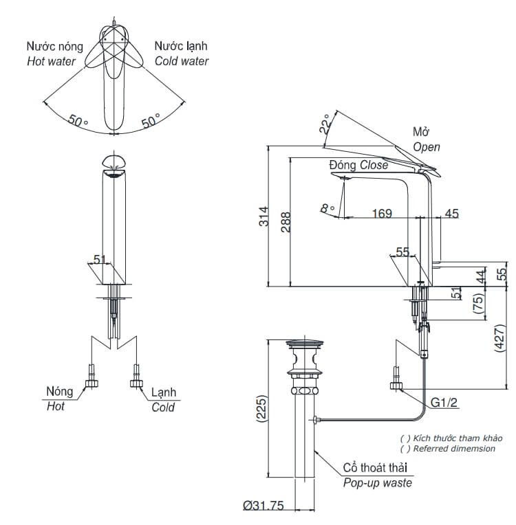 Kích thước Vòi chậu gật gù nóng lạnh TOTO ZA TLP03301A1