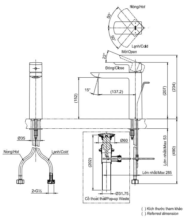 Kích thước Vòi chậu gật gù nóng lạnh TOTO GR TLG02304V