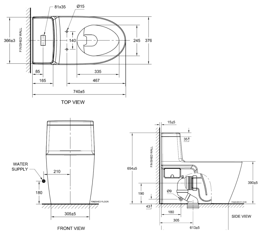 Kích thước Bồn cầu một khối American Standard Acacia Evolution 2007-WT