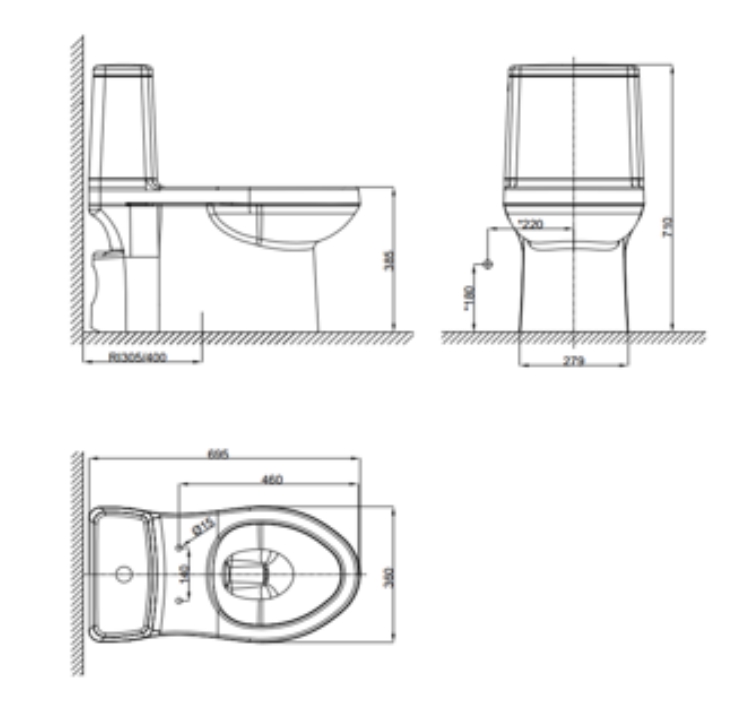 Kích thước Bồn cầu một khối American Standard Cozy VF-1858