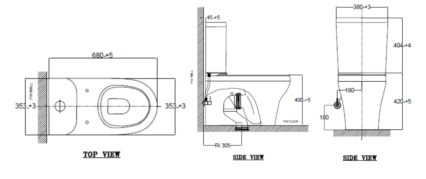 Kích thước Bồn cầu hai khối American Standard Cygnet 2309-WT  