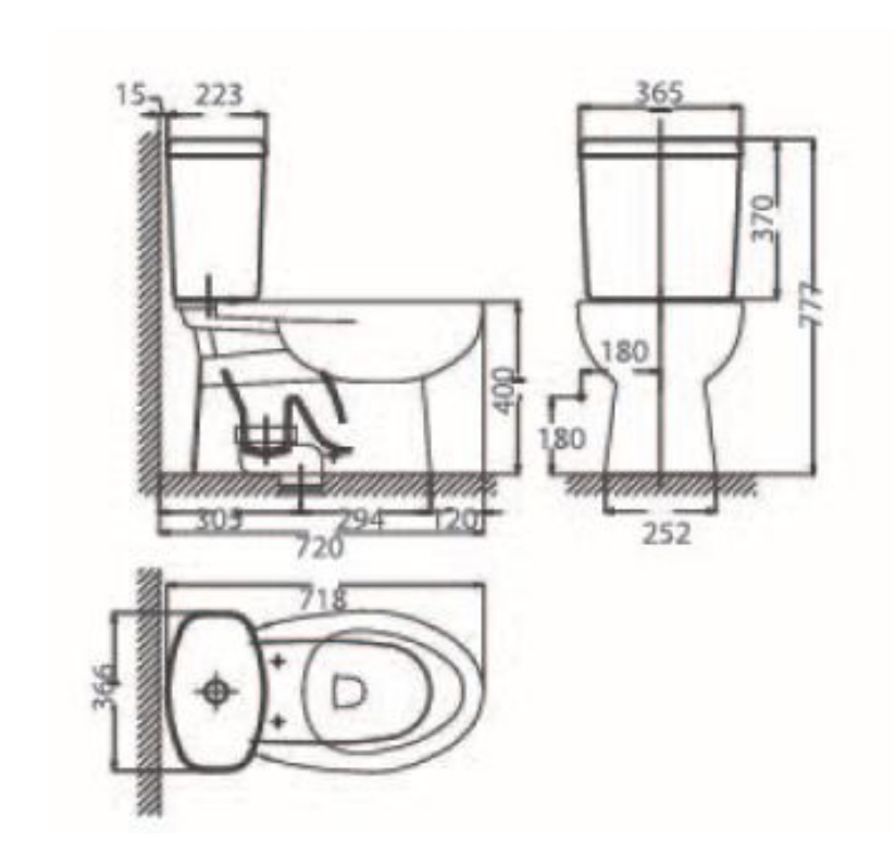 Kích thước Bồn cầu hai khối American Standard New Codie VF-2714