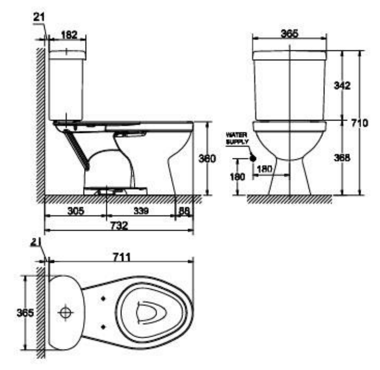 Kích thước Bồn cầu hai khối American Standard Winston S VF-2314