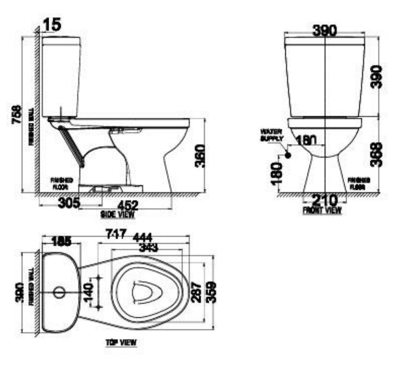 Kích thước Bồn cầu hai khối American Standard Winplus+ VF-2397