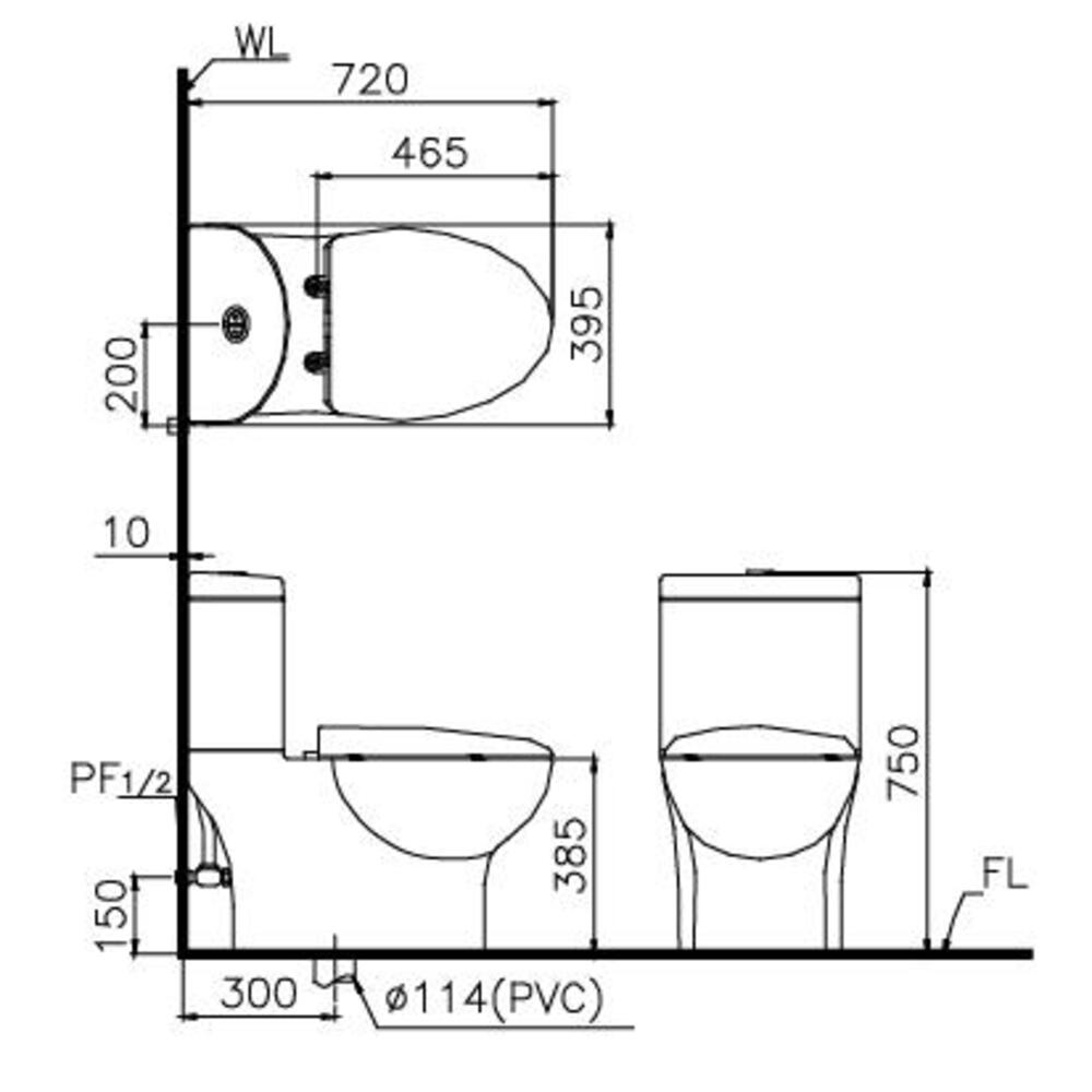 Kích thước Bồn Cầu Điện Tử CAESAR CD1349-TAF200H Cao Cấp