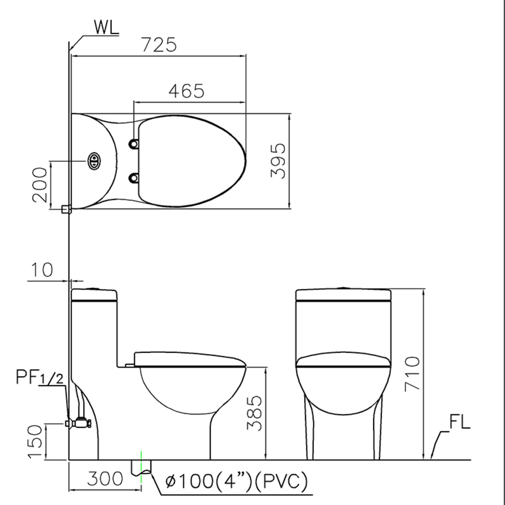 Kích thước Bồn Cầu Điện Tử CAESAR 1 Khối CD1375-TAF200H