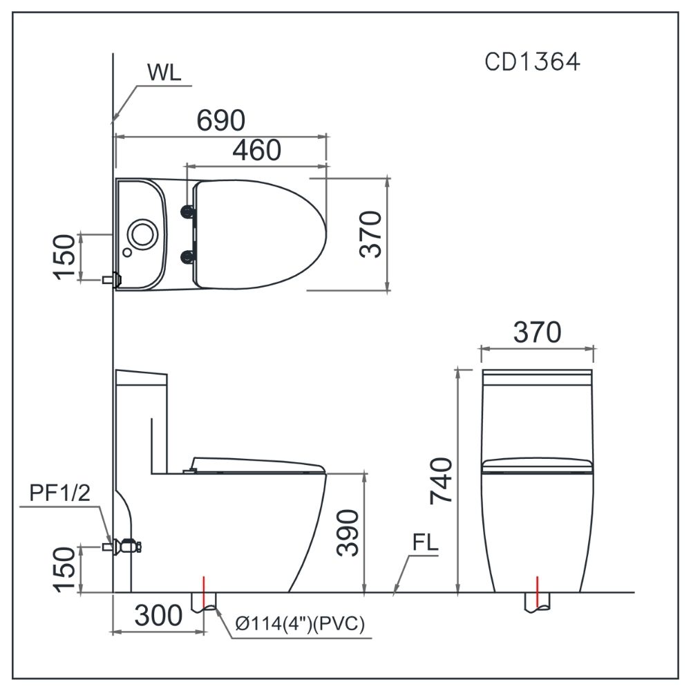 Kích thước Bồn Cầu Thông Minh CAESAR CD1364-TAF400H